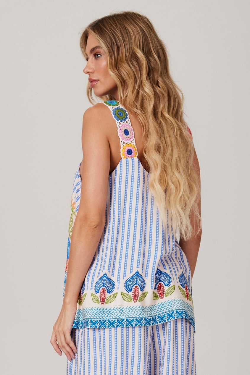 Yacamim Q10 Blue Striped Crocheted Strap Tank Top