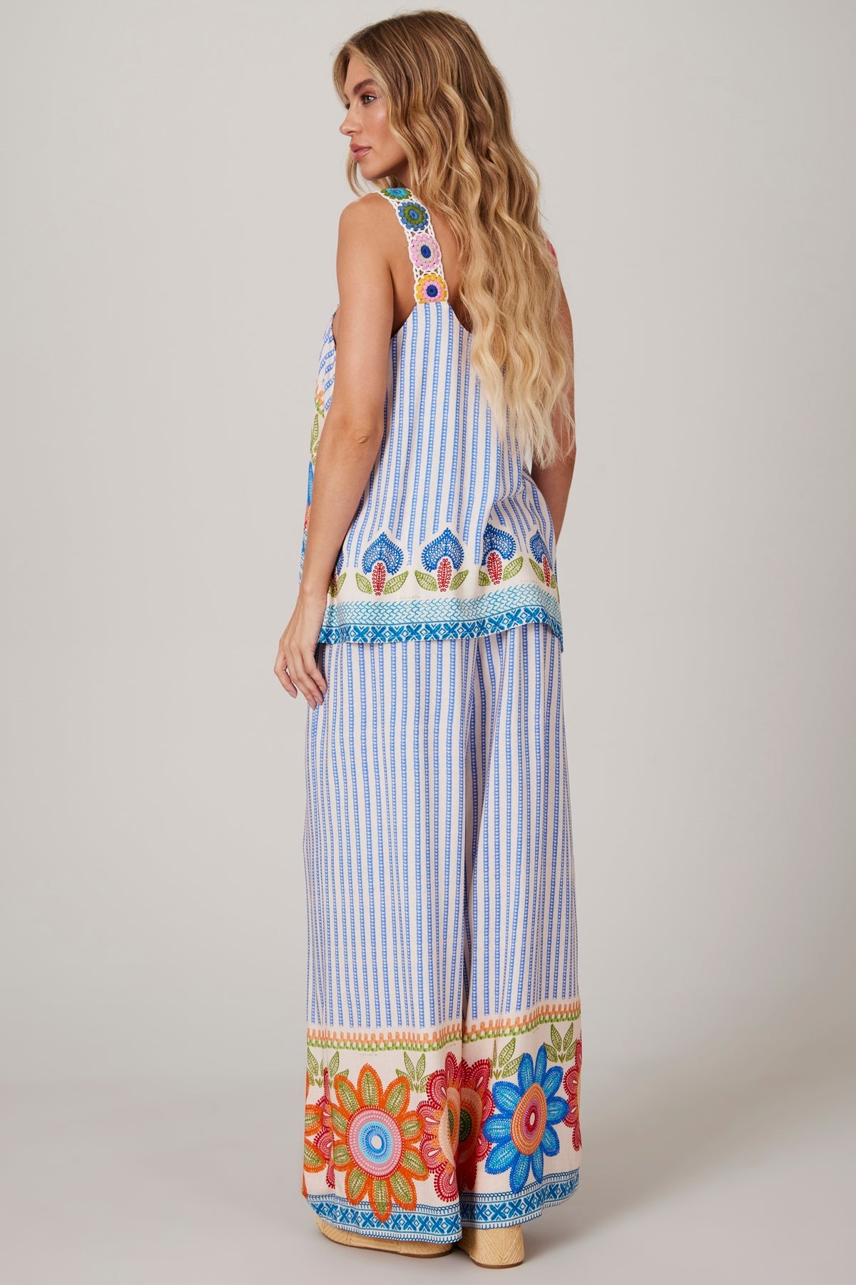 Yacamim K2 Blue Striped Wide-Leg Pants with Elastic Waist