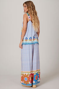 Yacamim K2 Blue Striped Wide-Leg Pants with Elastic Waist