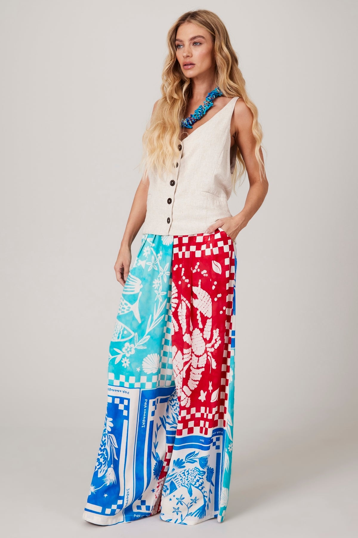 Blue and Red Saruel Trousers Pira Omomba''e Yacamim K1 Collection