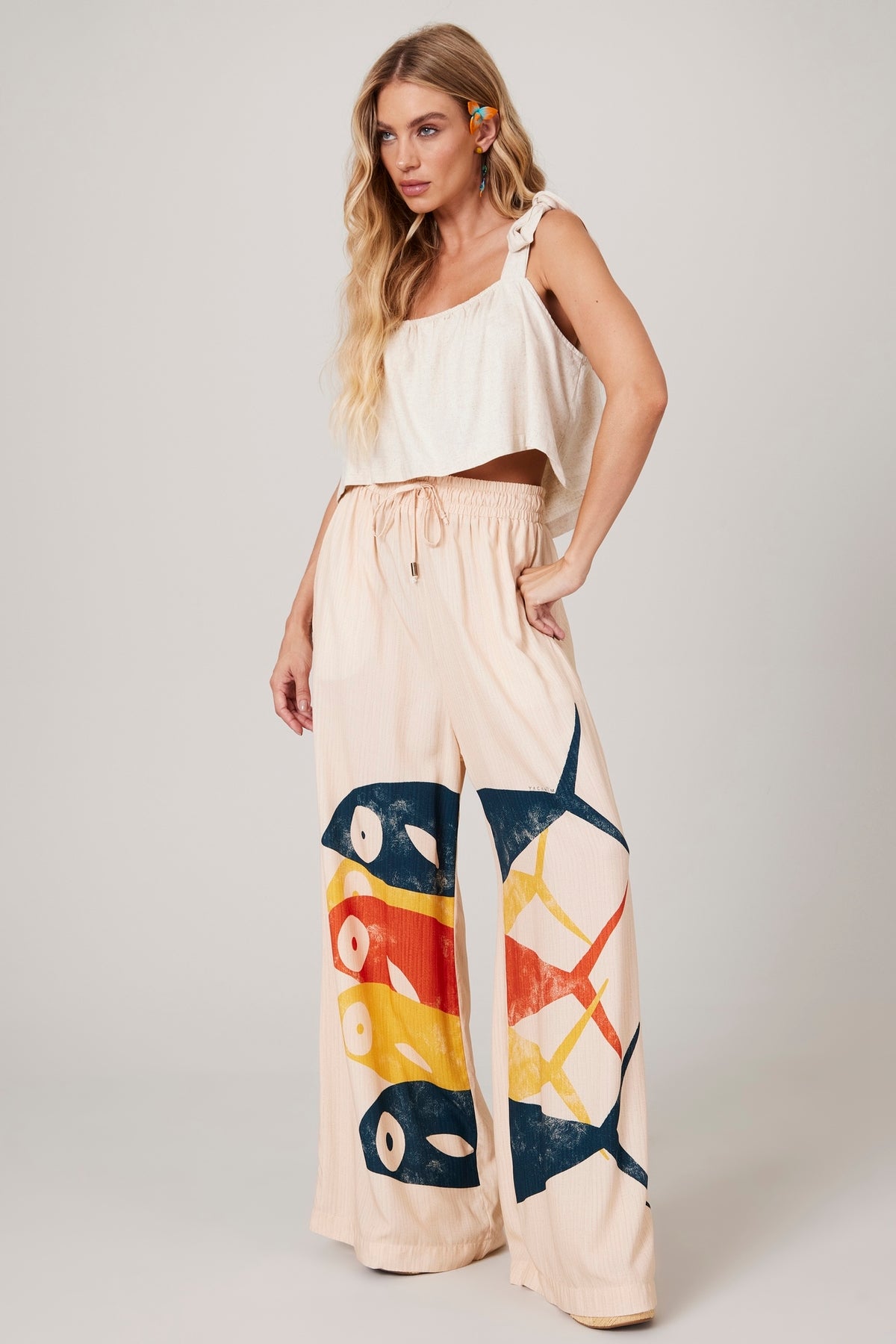 Beige Palazzo Pants "Pira Omomba''e Yacamim K4" Collection