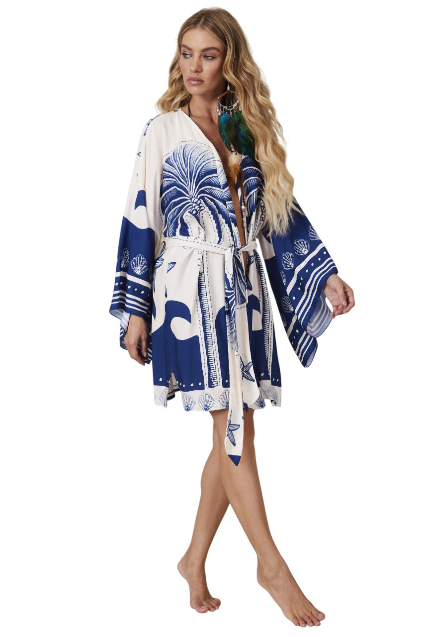 Short White and Blue Kimono "Pira Omomba'e Yacamim Collection"