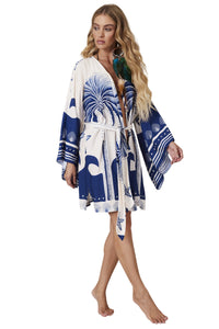 Short White and Blue Kimono "Pira Omomba'e Yacamim Collection"