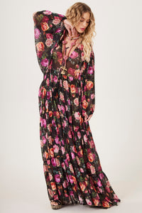 Yacamim D8 Paris Black Floral Print Long Tulle Dress