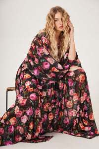Yacamim D8 Paris Black Floral Print Long Tulle Dress