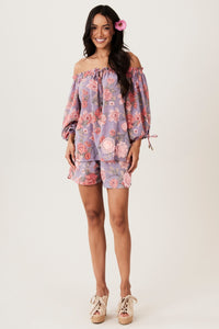 Paraty Gypsy Blouse 100% Cotton Lilac Floral Yacamim B10