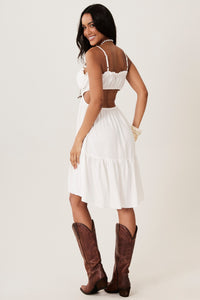 Yacamim C25 Off-White Viscose Linen Short Dress