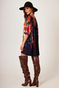 Yacamim B26 Black Ample Kaftan with Dream Catcher Print and Small Stones