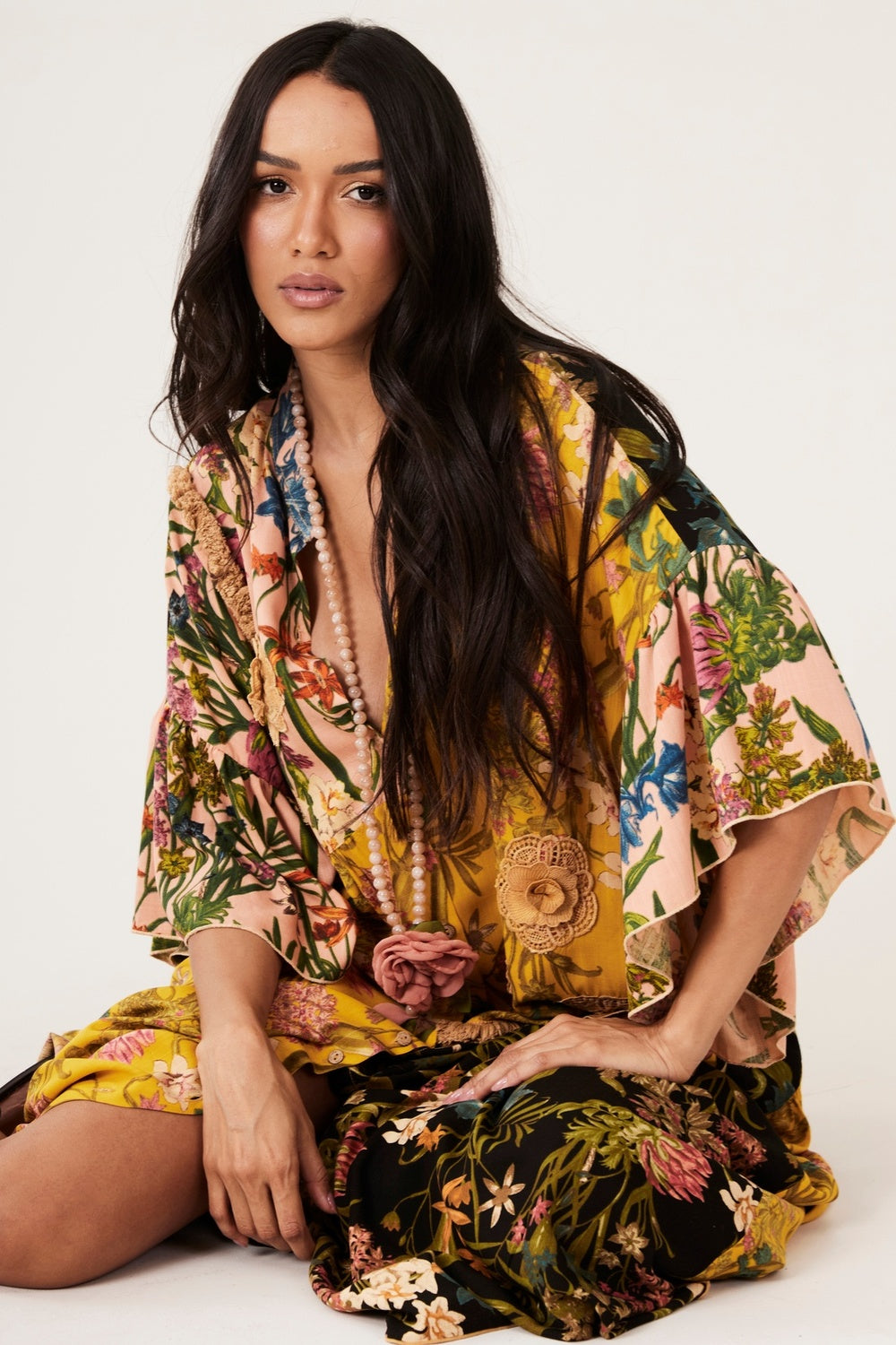 Yacamim C18 Yellow and Black Patchwork Long Dress