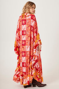 Long Orange Kaftan Geometric Patchwork Print Yacamim J8