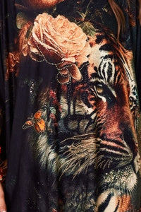 Yacamim B24 Black Extended Loose Tunic with Tiger Print and Studs