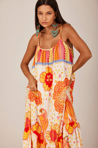 Yacamim C28 Beige and Orange Printed Long Dress with Straps