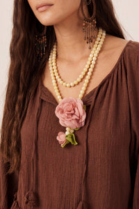 Ave Maria Necklace with Rosé Flower Yacamim #589