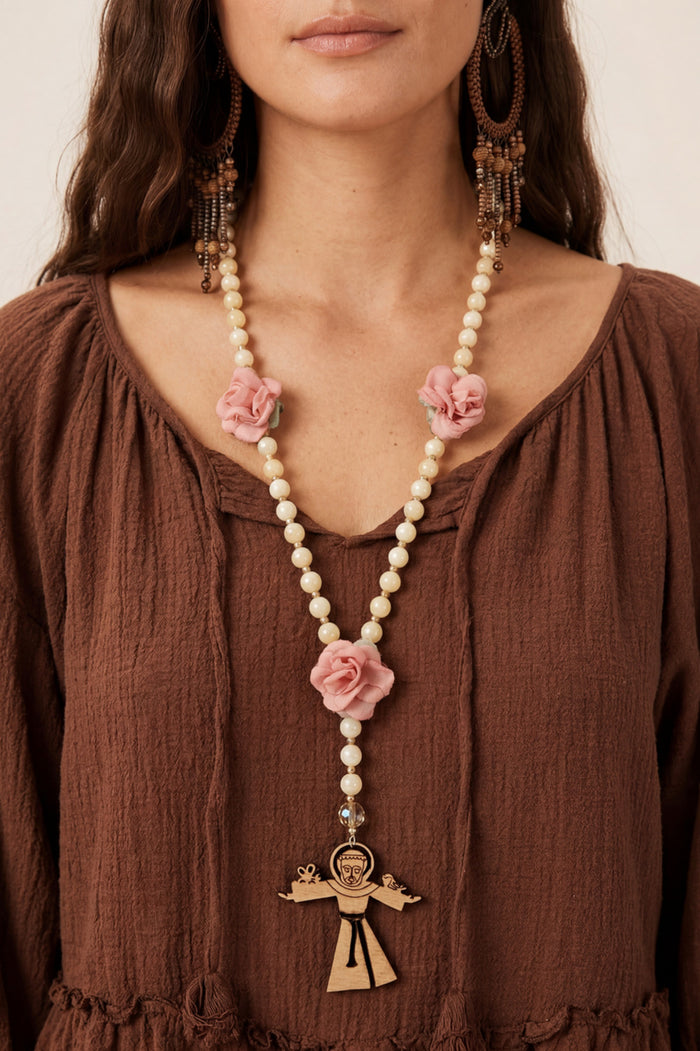 Yacamim #1000 Beige St. Francis of Assisi Rosary Necklace