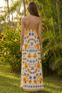 Yacamim C12 Beige Pineapple Print Long Strap Dress