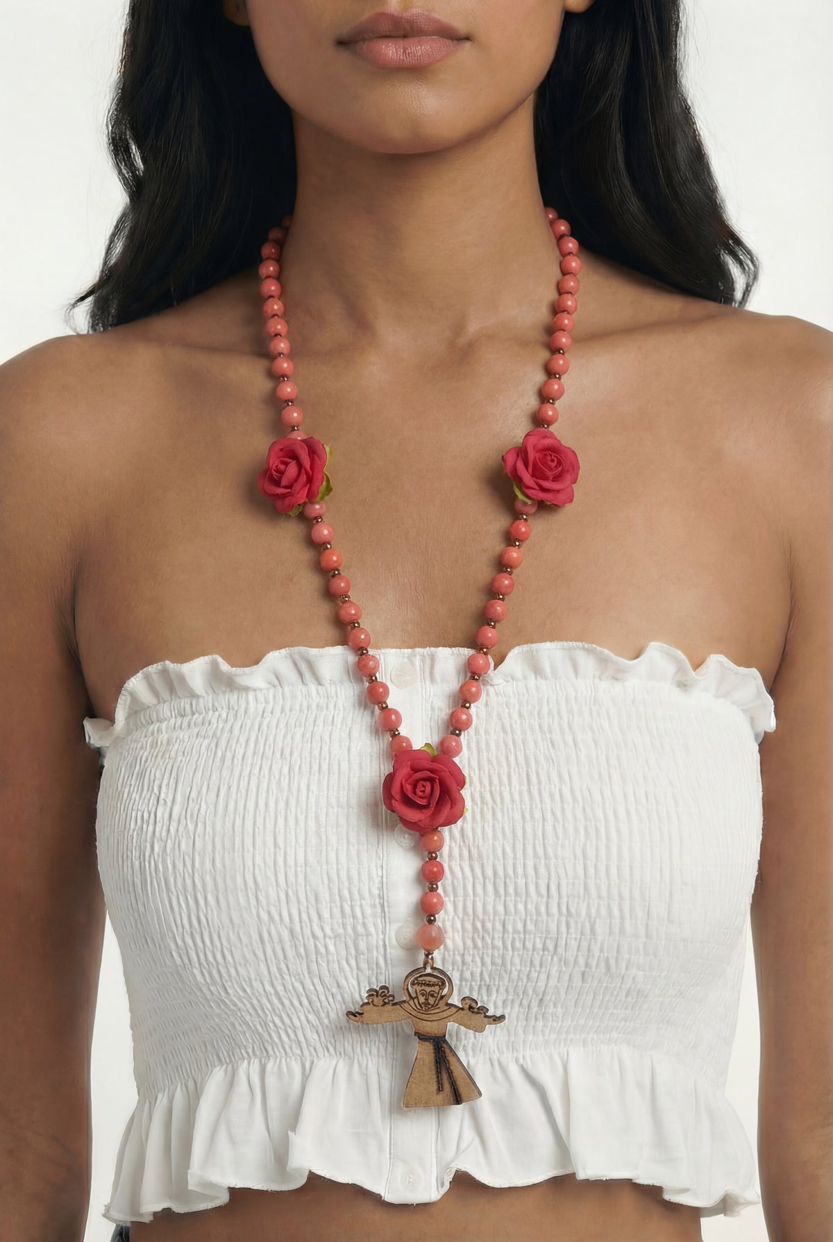 Yacamim St Francis of Assisi Rose Rosary Necklace #293