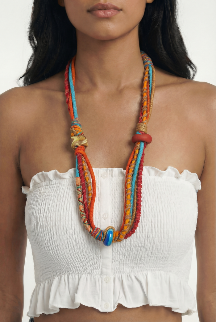 Colar Artesanal De Cordas Coloridas Yacamim #645