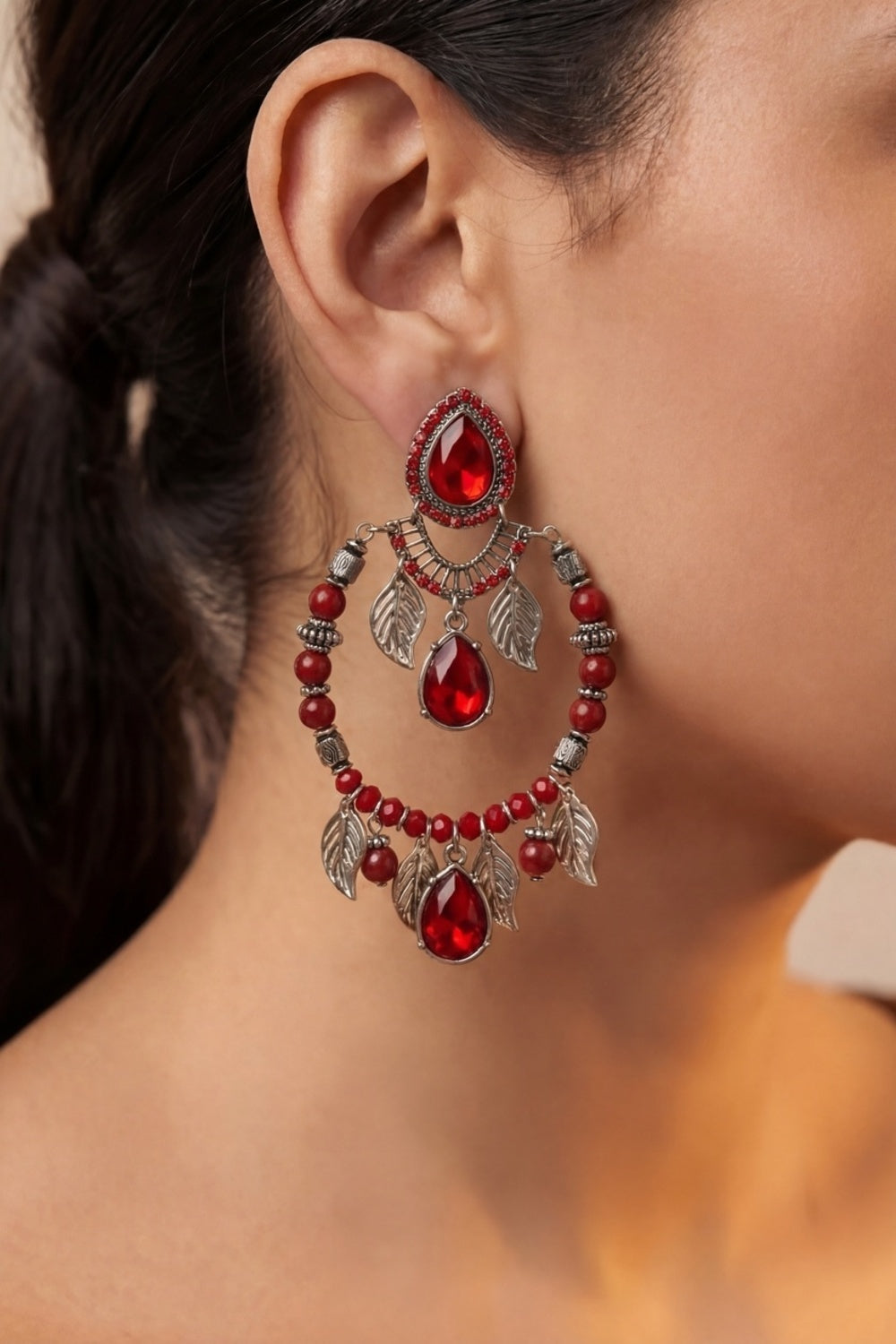 Handmade Red Bead Earring Yacamim #679