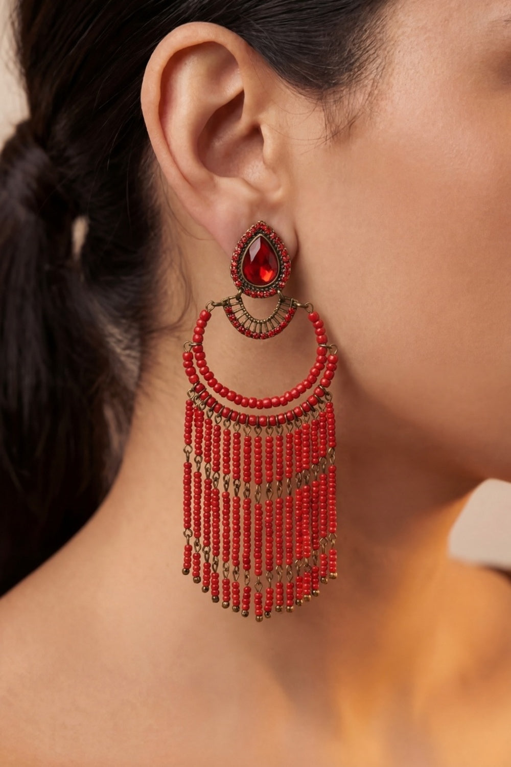 Yacamim #680 Handmade Red Beaded Earring
