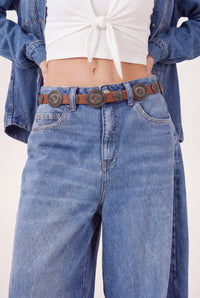 Yacamim Tan Leather Belt with Antique Gold Buckle #669