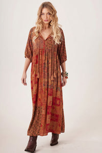 Yacamim Orange Patchwork Long Dress D1