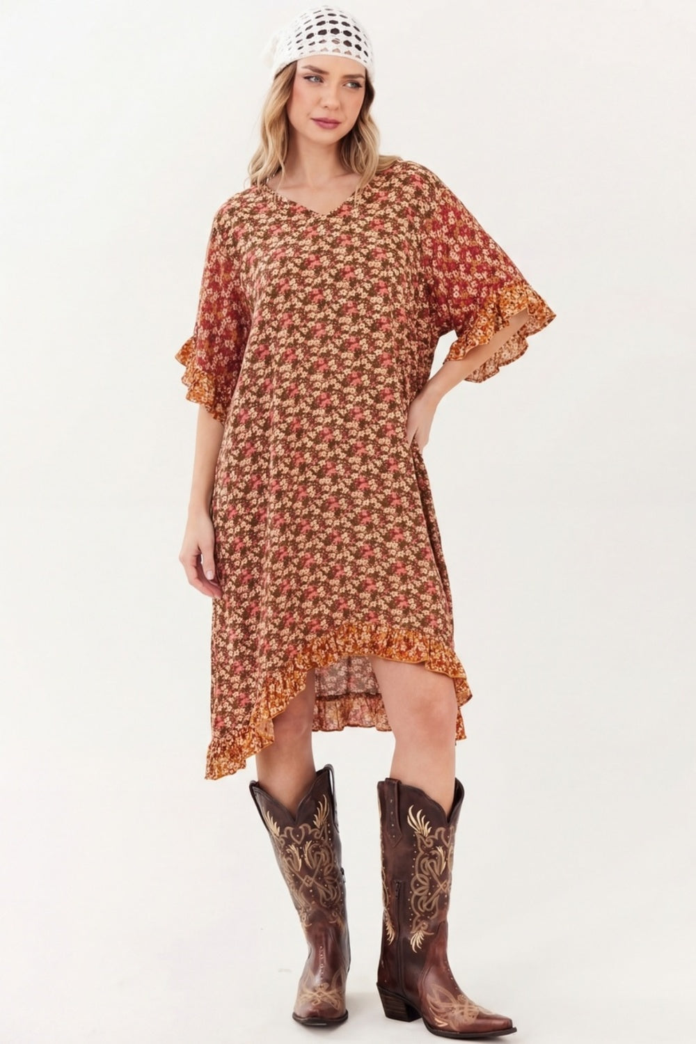 Kaftan Midi Loose with Orange Patchwork Points Yacamim J8