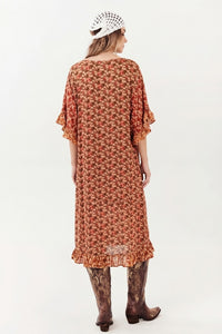 Kaftan Midi Loose with Orange Patchwork Points Yacamim J8