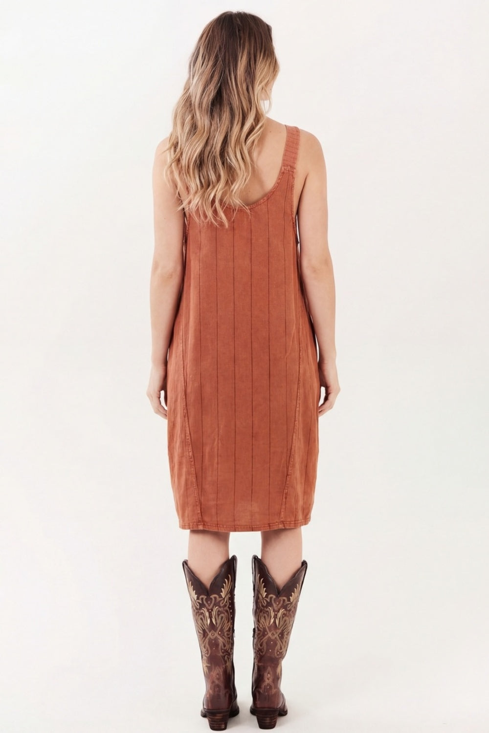 Yacamim E7 Terracotta Short Dress With Wide Stripes