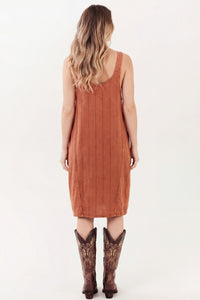 Yacamim E7 Terracotta Short Dress With Wide Stripes